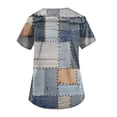 thumbnail image 3 of EHTMSAK Womens Denim Print Scrubs Sets Stretchy Petite Color Block with Pocket V Neck Scrub Tops Cute Nurse Workwear Casual Shirt Short Sleeve Nursing Uniform Going Out Scrub Shirt Multicolor 2XL, 3 of 3