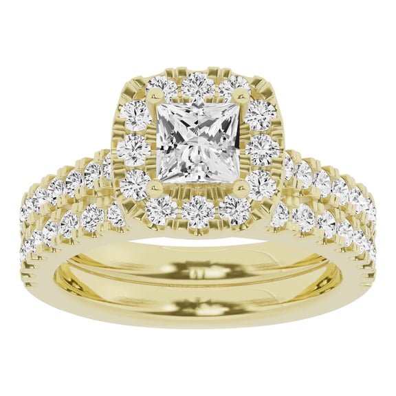 Unique Moments 2 Ctw Lab Grown Princess Halo Diamond Engagement Matching Wedding Ring Set 14K White Gold