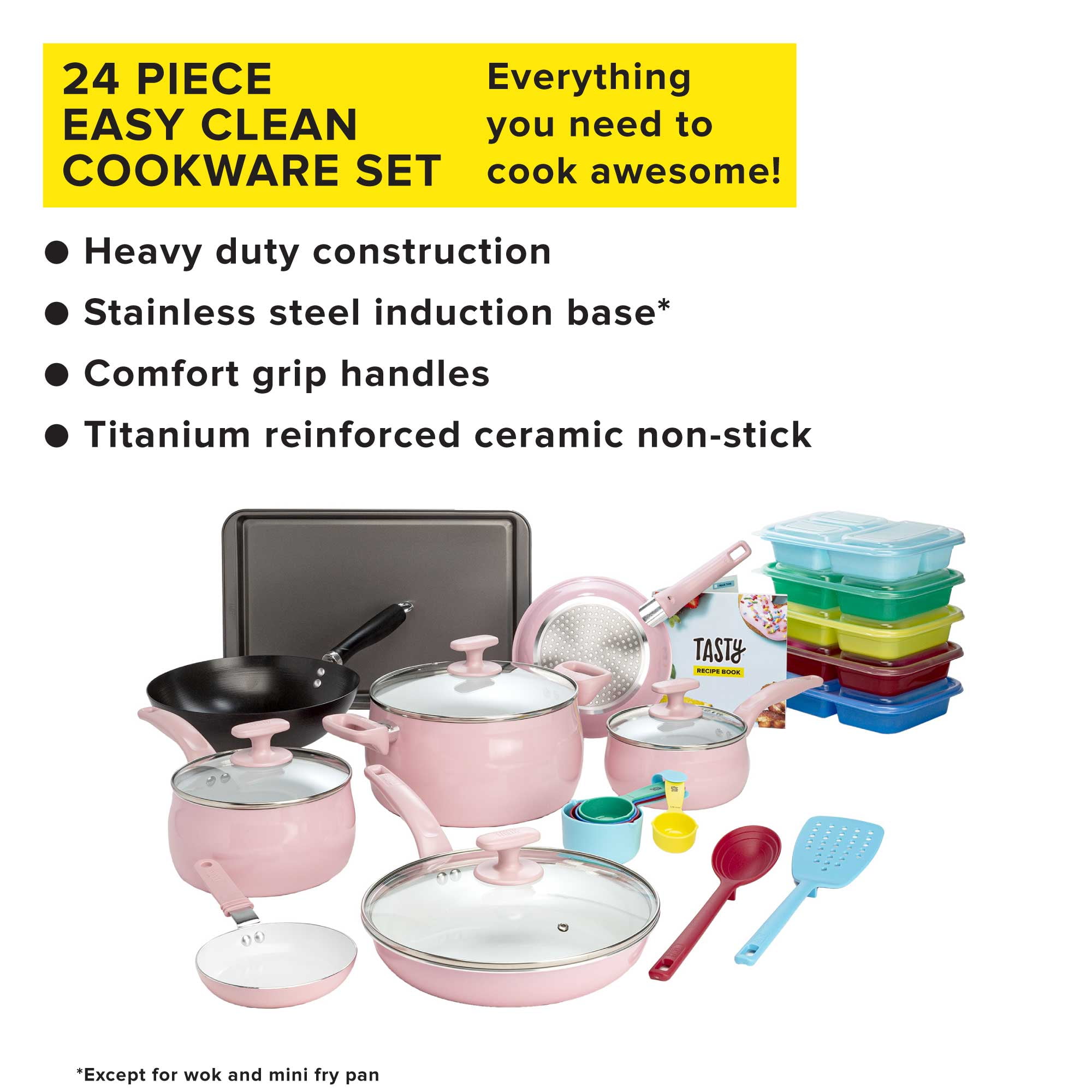 Tasty 24 Piece Titanium Ceramic Non-Stick Cookware Set, Dishwasher Safe,  Red 