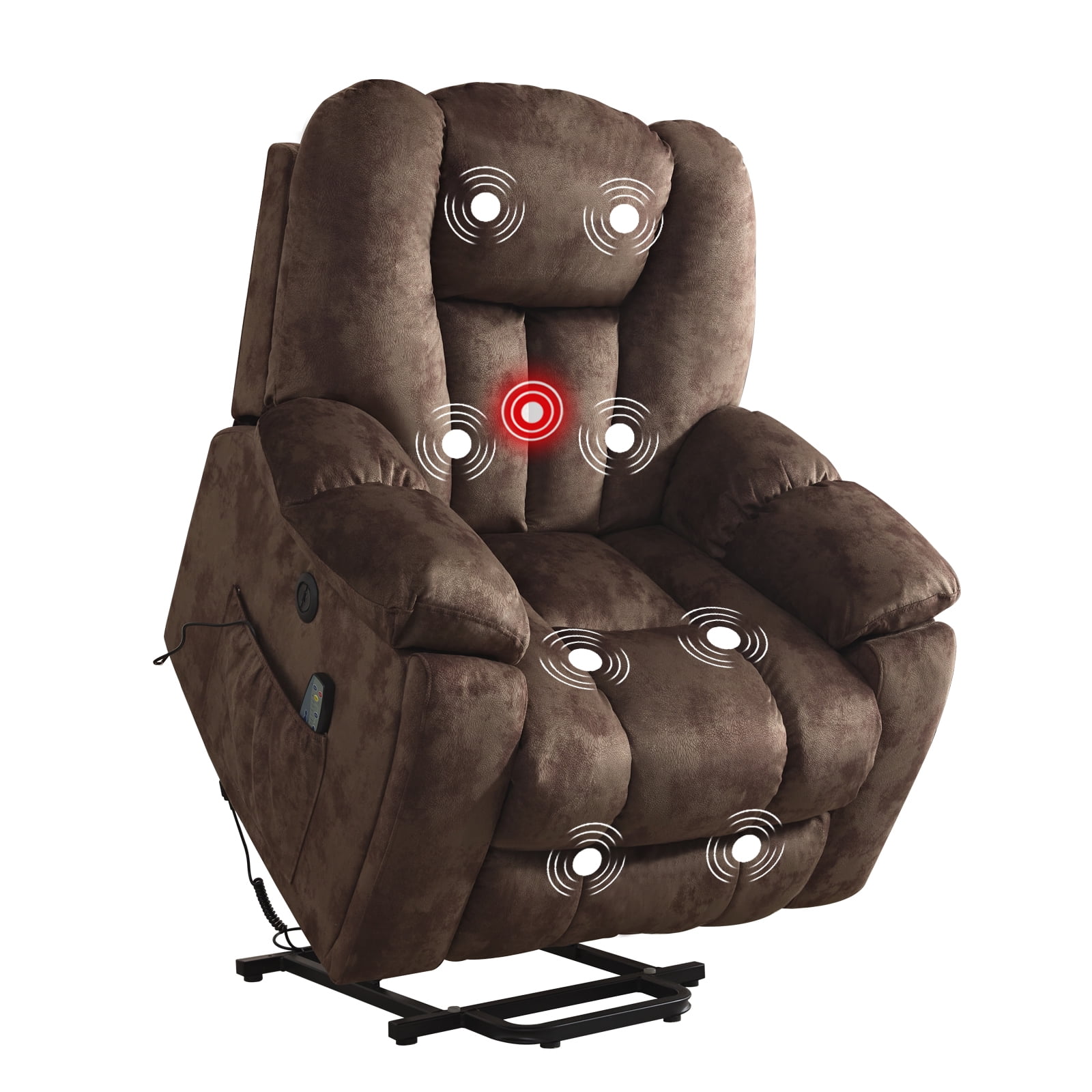 Ebello Large Power Lift Recliner Chair with Heat Massage, USB Ports - Ergonomic Recliner Chair for Elderly, Dark Brown