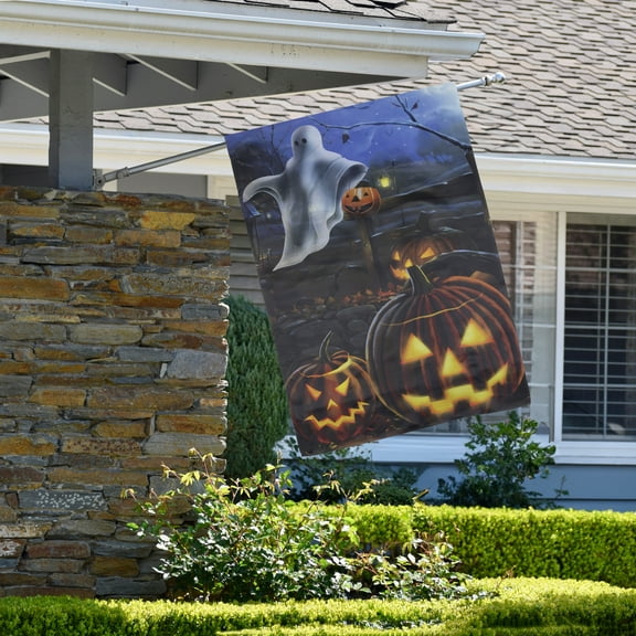 Northlight Pumpkins and Ghost Spooky Halloween Outdoor House Flag - 28" x 40"