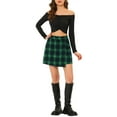 thumbnail image 2 of INSPIRE CHIC Women's Skirt Casual High Waist Button Plaid Layers Mini Skirt XS Green, 2 of 6