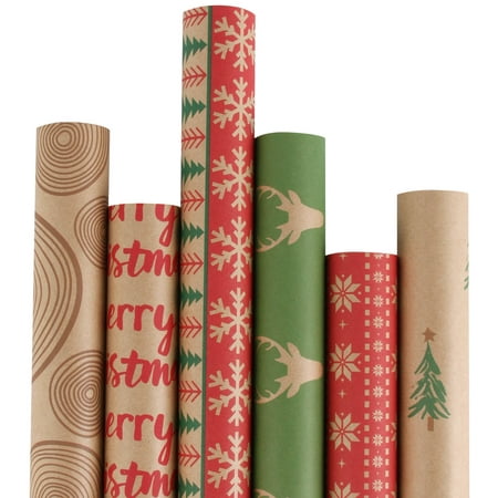 LaRibbons Christmas Gift Wrapping Paper - Kraft Christmas Elements