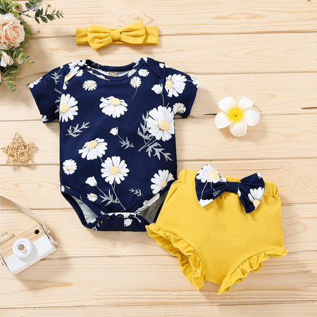 Newborn Baby Girl Summer Clothes Ruffle Ribbed Romper Vintage Floral Bloomers Shorts Outfit Infant Gift Set 2024 2024