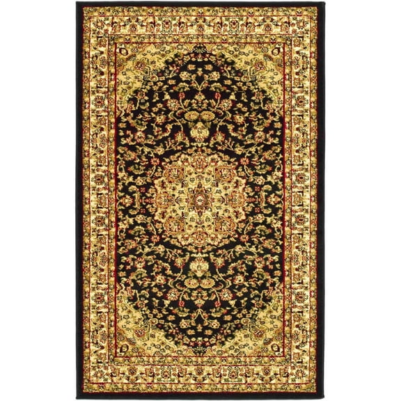 SAFAVIEH Lyndhurst Katrina Floral Border Area Rug, Black/Ivory, 3'3" x 5'3"