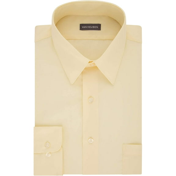 Van Heusen Mens Dress Shirt Fitted Poplin Solid 15 Neck 32-33 Sleeve Lemon Glaze