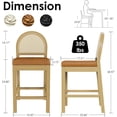 thumbnail image 2 of LAZZO Rattan Bar Stools Set of 2, Wooden Counter Height Stools with Rattan Woven Back and Chenille Seat for Dining Room, Brown, 2 of 9