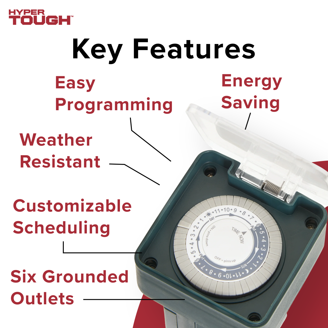 Hyper Tough Stake Timer with 6 Grounded Outlets, Green photo 3