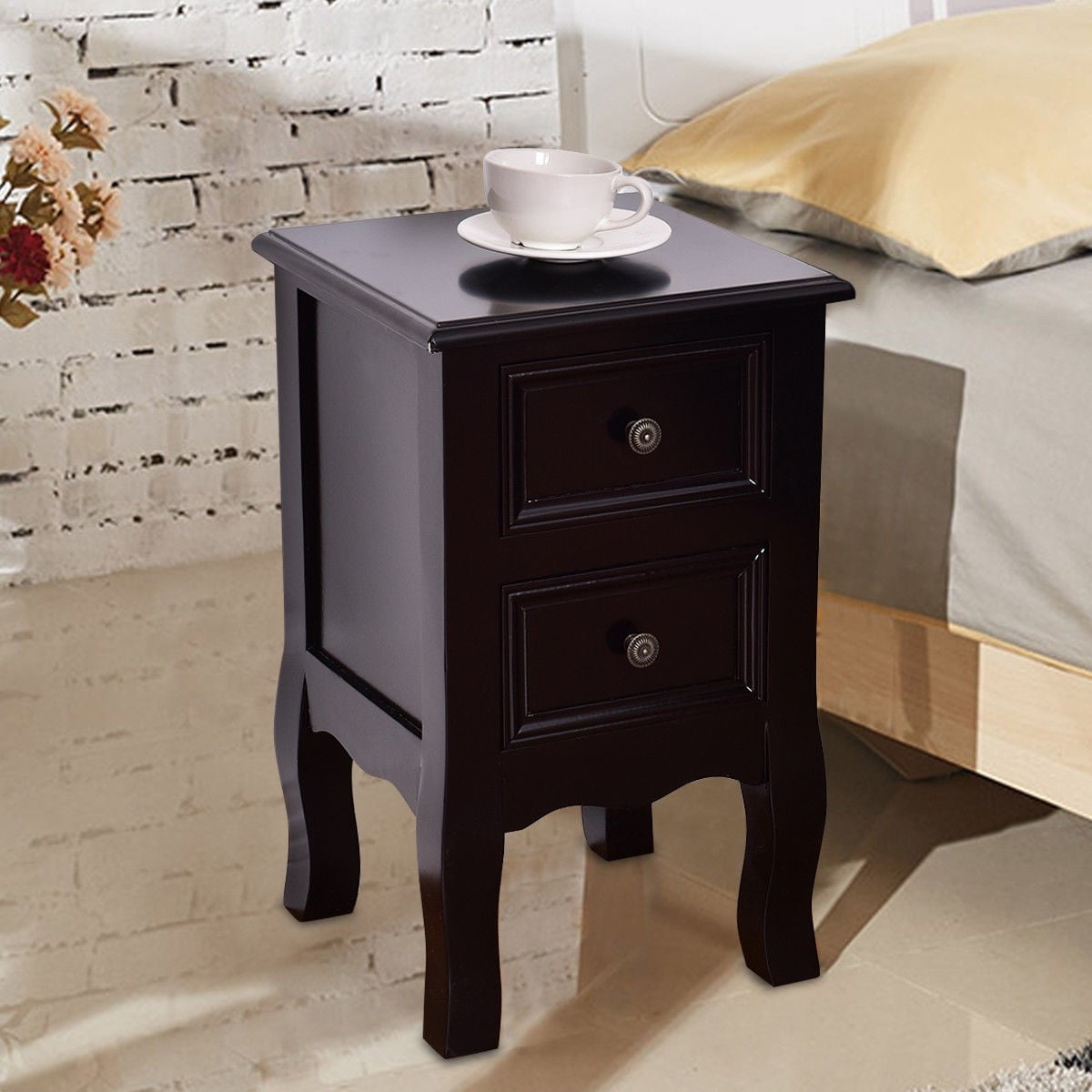 Apontus Wood Accent End Nightstand W 2 Storage Drawers Walmart Com Walmart Com