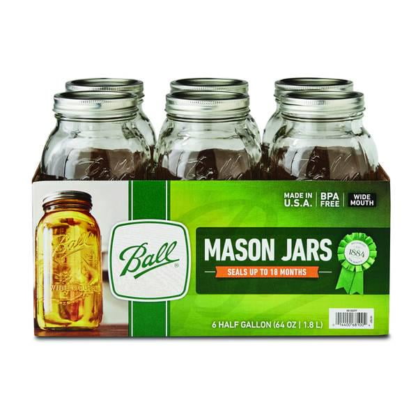 6Pack Wide Mouth 1/2 Gallon 64 oz Mason Jars