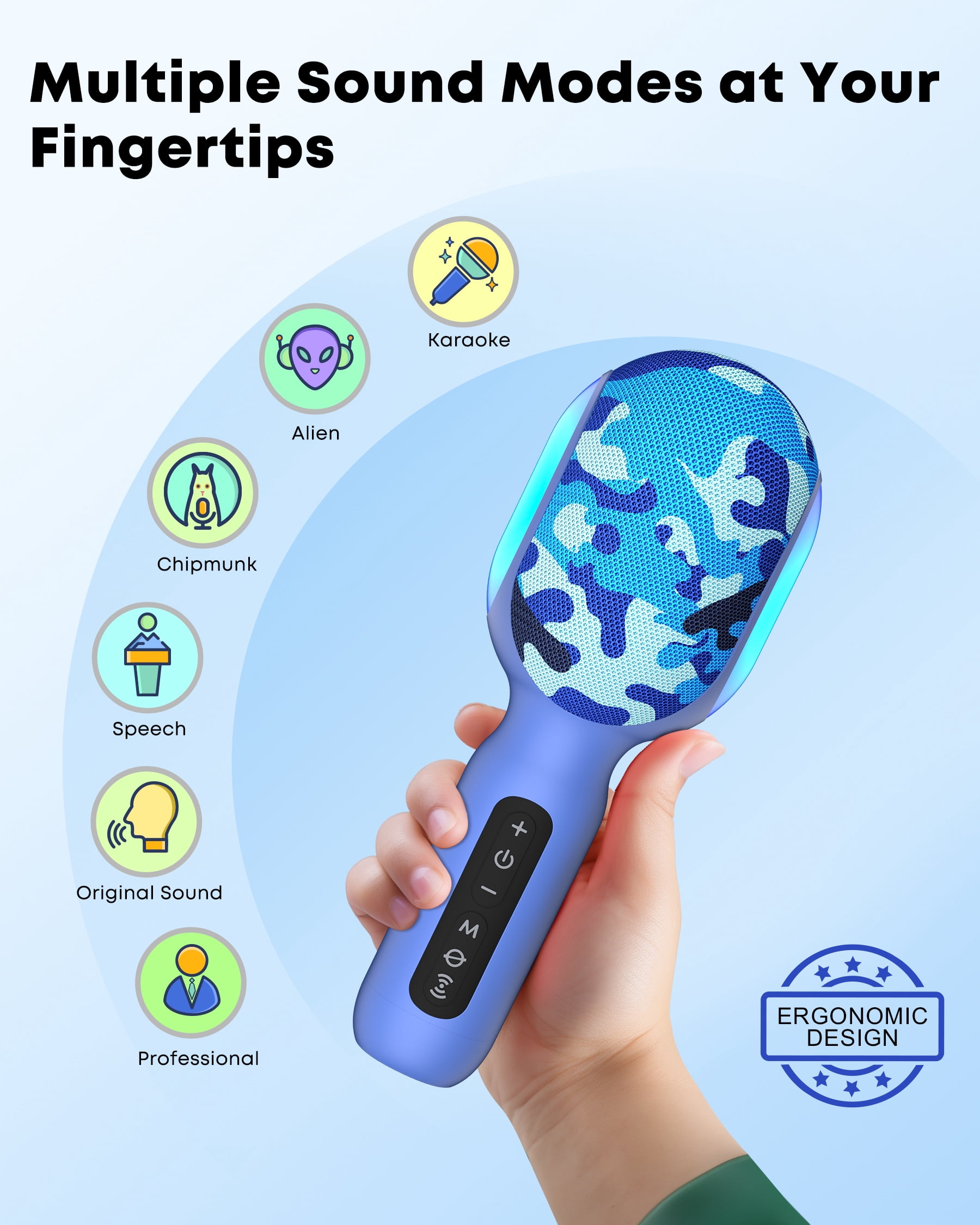 Wireless Bluetooth Karaoke Microphone for Sing, Handheld Mic with Speaker, Voice Changer Effect