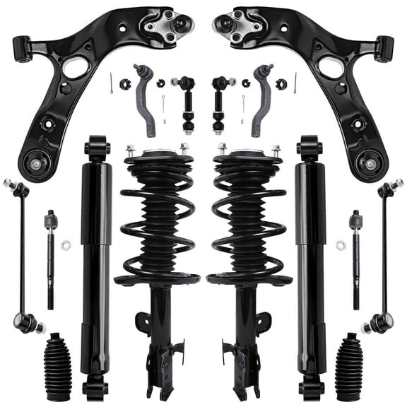 Detroit Axle - 16pc Suspension Kit for 2006-2012 Toyota RAV4 2.4L 2.5L, 2 Ready Front Struts, 2 Shocks, 2 Lower Control Arms, 4 Inner and Outer Tie Rods, 4 Sway Bar Links, 2 Boots, Replacement
