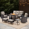 thumbnail image 2 of Bellefurn 5 Pieces Patio Furniture Sets with Fire Pit Table,Swivel Rocker Chairs and Rattan Sofa,Outdoor Conversation Set with for Porch Deck Backyard Poolside, 2 of 14