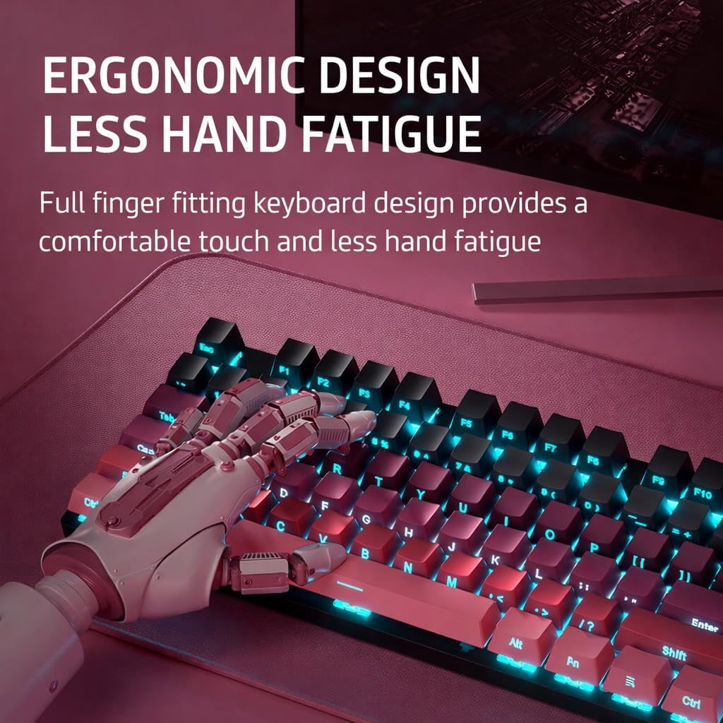 HP GK400F Wired Mechanical Keyboard – 104-Key Brown Switches, USB Connection, Dual-Use for Office & Gaming, Black/BlackBerry Pink, Side-Printed Keycaps