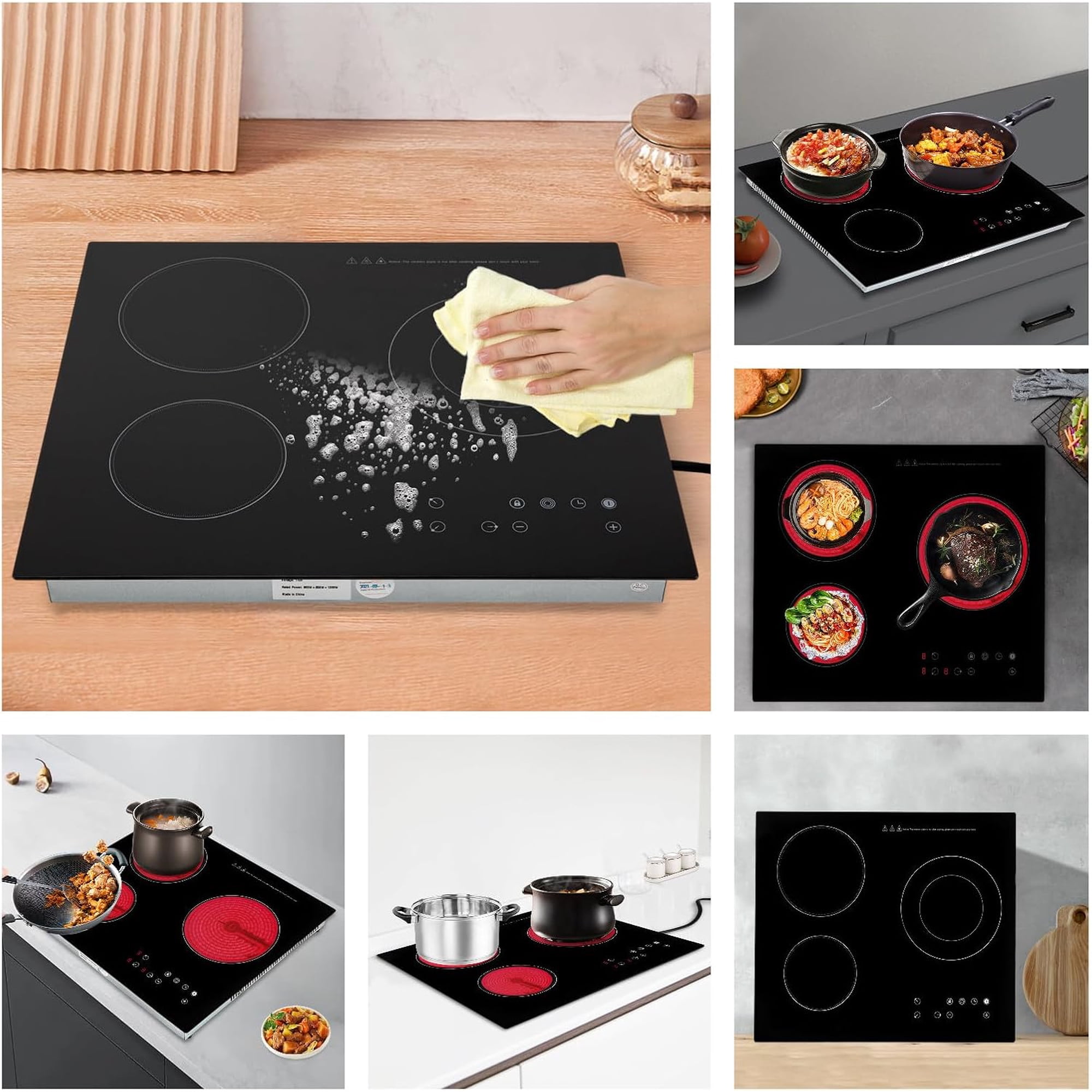 Black Crystal 2600W Electric Ceramic Stove, 3 Burners Touch Control 9 Heat Levels Infrared Ceramic Cooktop for All Cookware