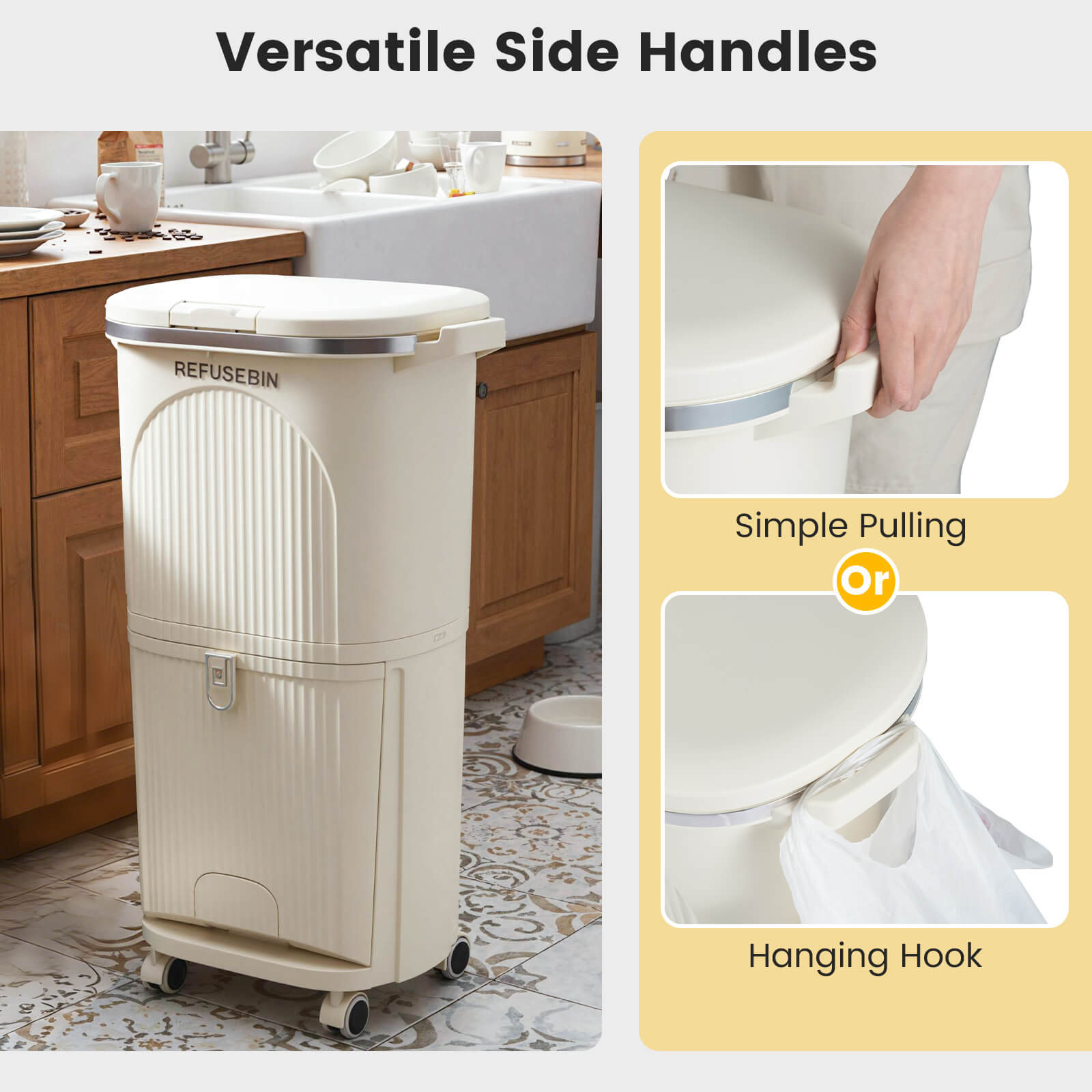 Costway 10 Gallon Kitchen Trash Can with Lid, 2 Removable Buckets, Step Pedal & Wheels
