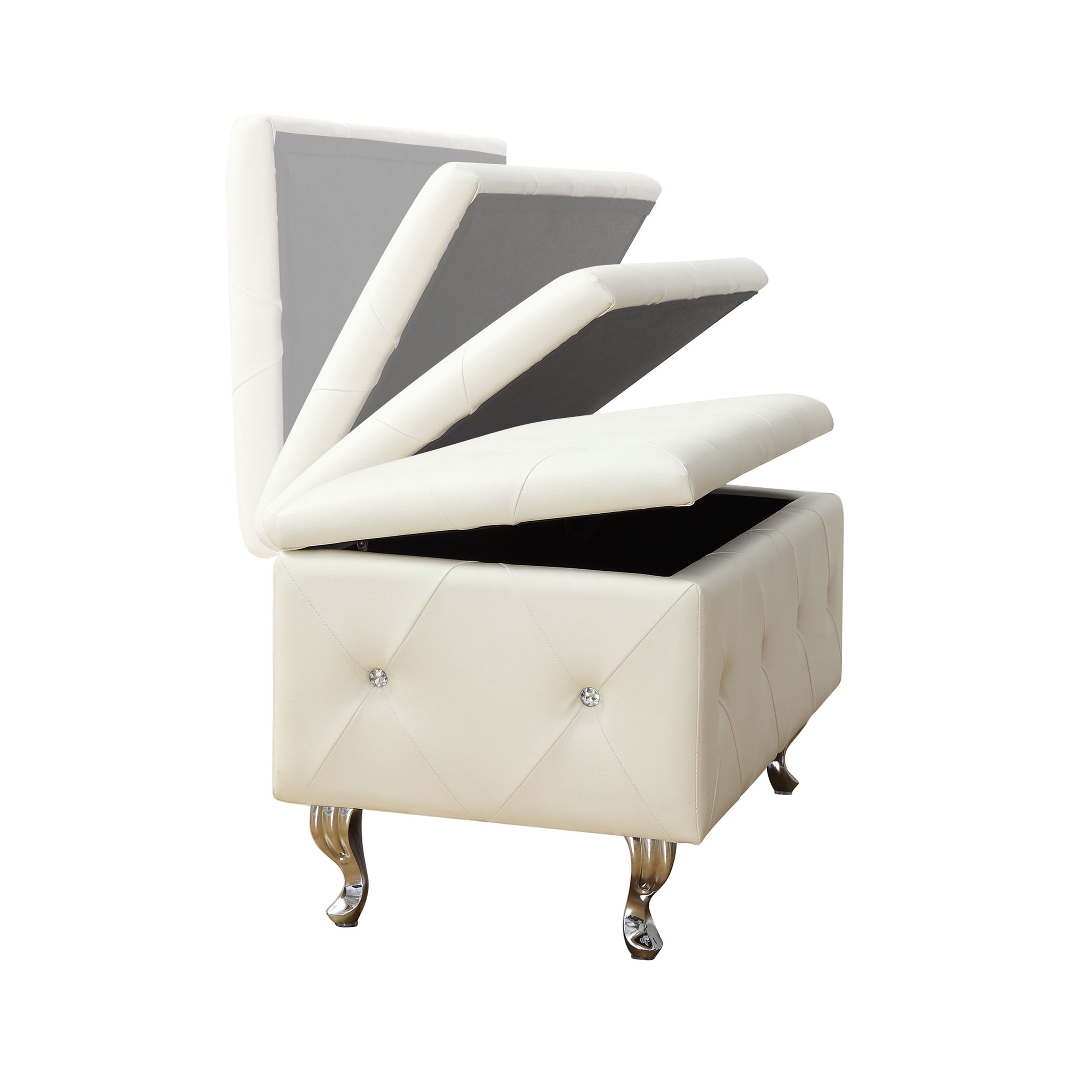 AC Pacific White Crystal Tufted Storage Bench