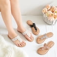 thumbnail image 4 of Women's Bohemian Bling Flat Slide Sandals Rhinestone Decor Rubber Sole Summer Thong Sandals, 4 of 6