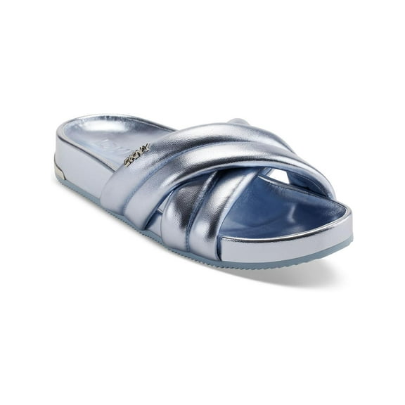 DKNY Womens Indra Criss-Cross Faux Leather Slide Sandals