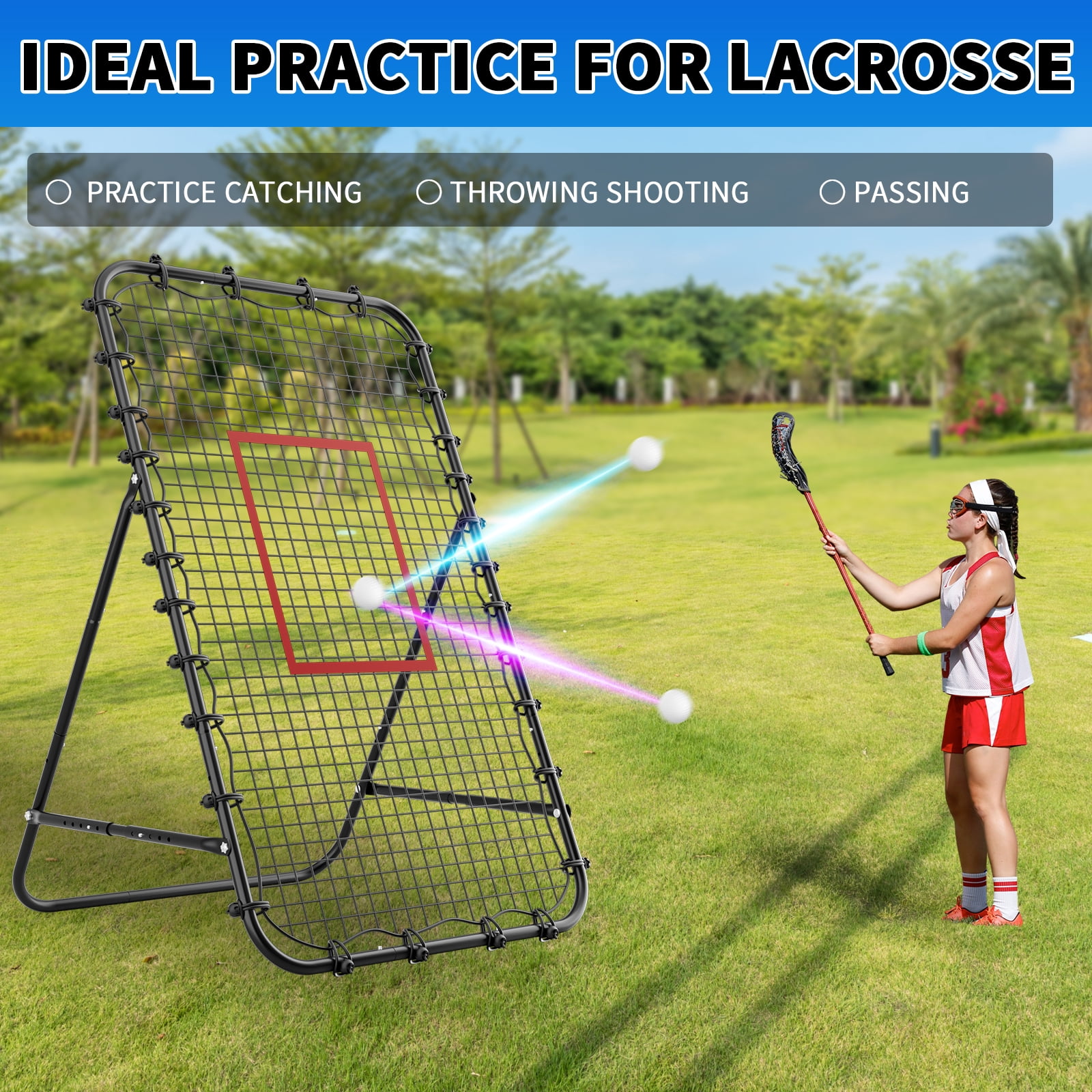 7x4 FT Volleyball Rebounder Net，Ultimate Training Equipment for Volleyball & Lacrosse，Enhanced Bouncing System for Volleying, Bumping, Spiking Drills，Multiple Adjustable Rebound Angles(Black）