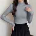 thumbnail image 2 of MYAOYINo Boundaries Womens Long Sleeve Mock Neck Tee Ribbed Knit Basic Slim Versatile Top, 2 of 6