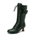 thumbnail image 2 of YLYL Vintage Victorian Boots for Women Bow Lace up Goth Boots Halloween Witch Mid Calf Boots, 2 of 9