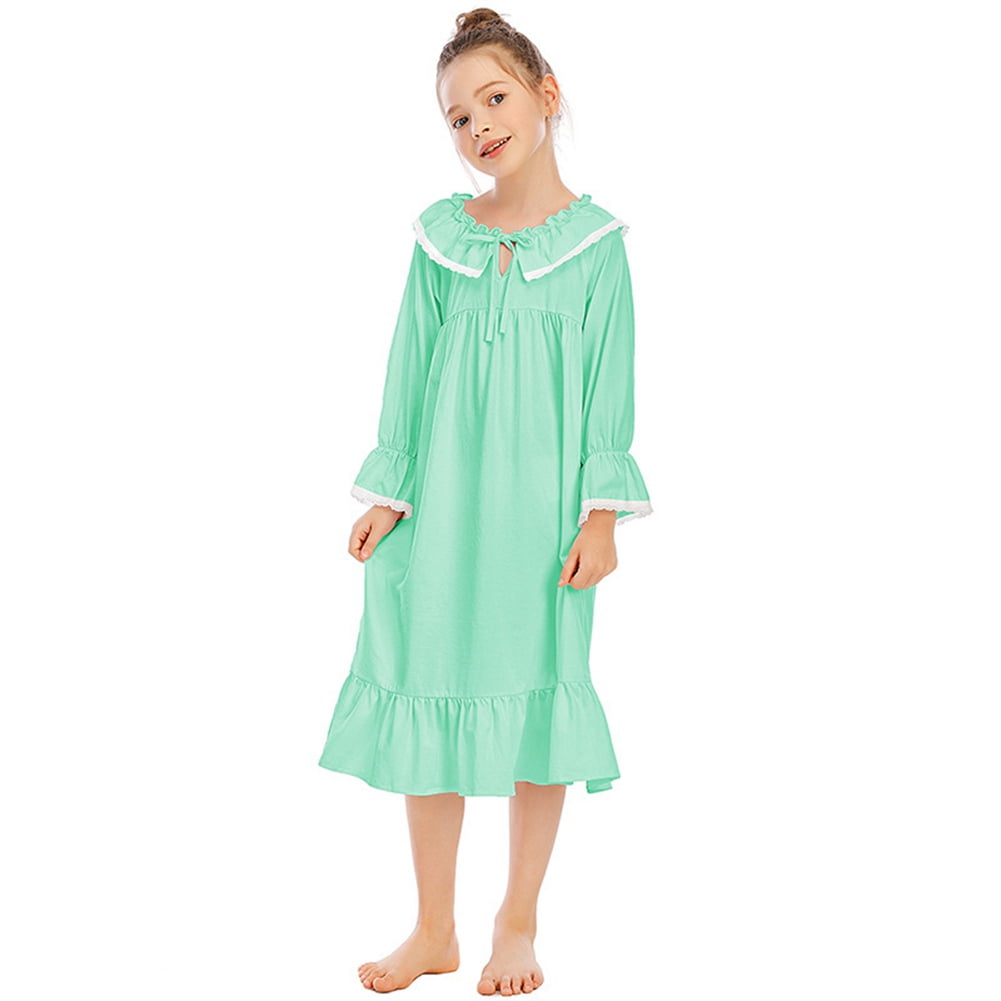 Uccdo Teens Big Girls Cotton Nightgown Long Sleeve Pajamas Sleepshirts ...