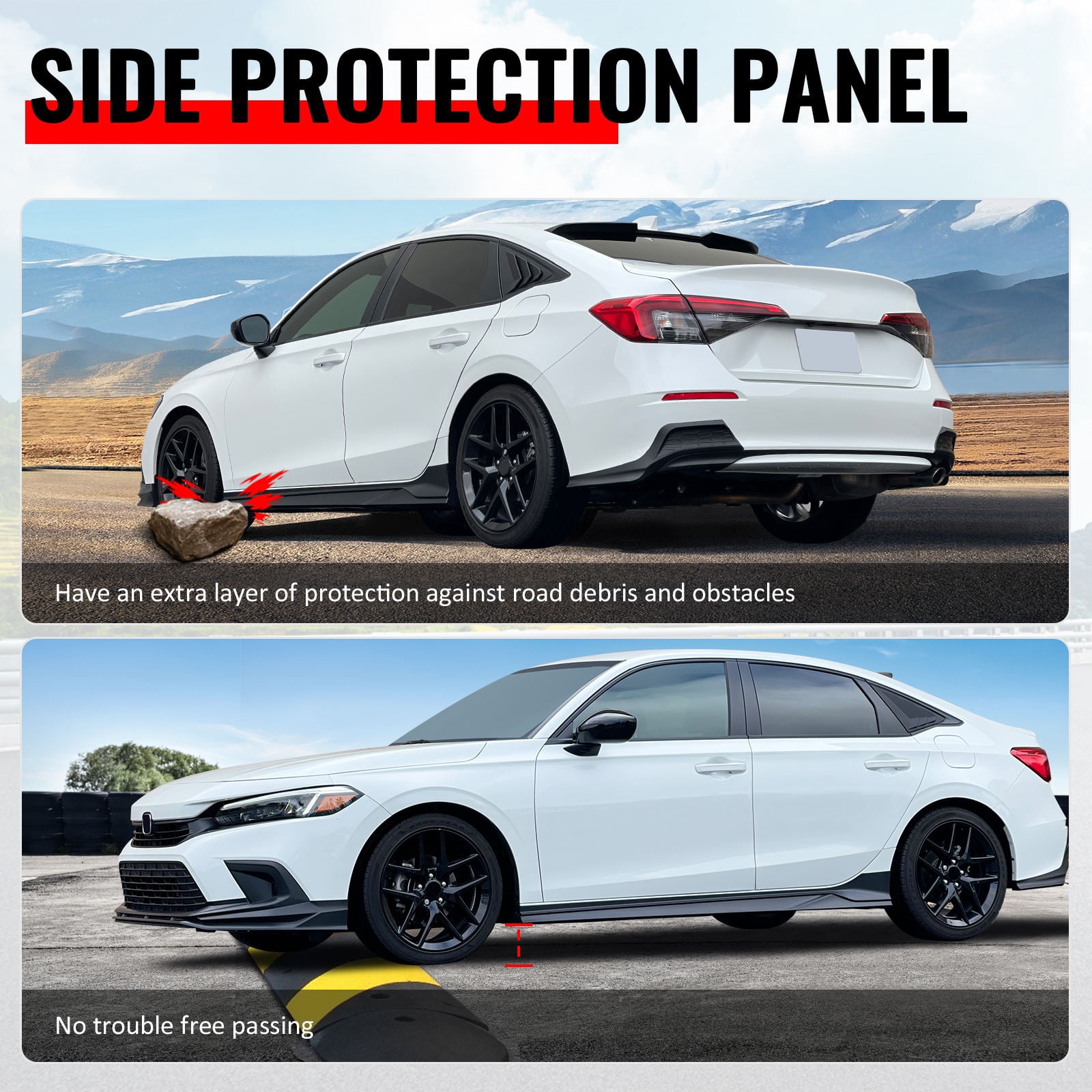 Ikon Motorsports Side Skirts Extension, Compatible with 2025-2026 Tesla Model Y Juniper, IKON Style ABS Plastic Gloss Black Rocker Panel Splitter Side Underbody Spoiler 2PC