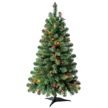 Holiday Time Prelit 105 Multicolor Incandescent Lights, Indiana Spruce Artificial Christmas Tree, 4'