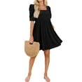 thumbnail image 6 of HUBERY Women Square Neck Puff Short Sleeve Pleated Pocket Solid Color Midi Dress, 6 of 6