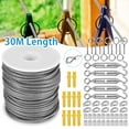 thumbnail image 2 of 30M 2mm Convenient Stainless Steel Wire Rope Cable Hooks Hanging Kit Tent Rope Stainless Steel Cable Kit for Tensioner, 2 of 9