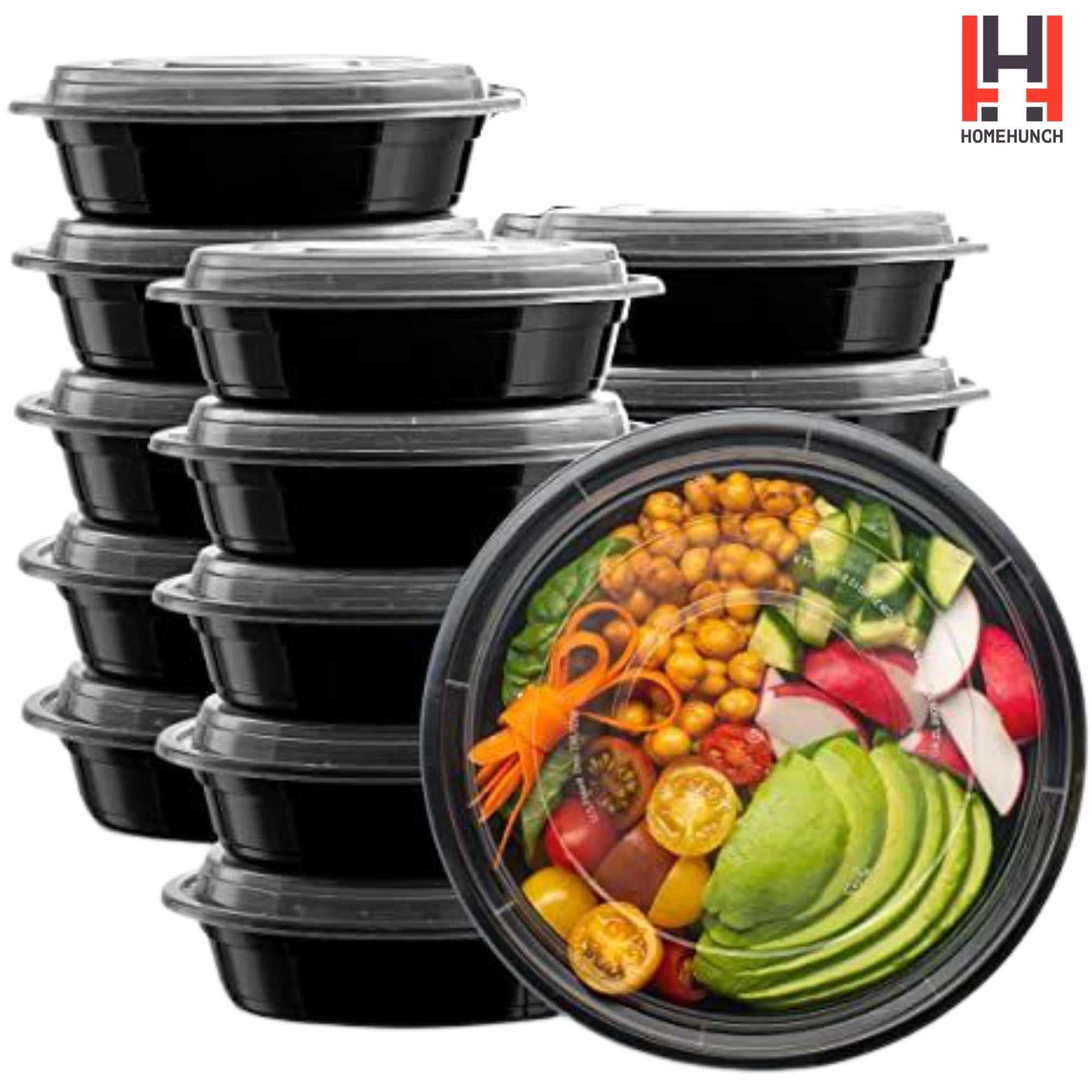HomeHunch 12 Pack Reusable Meal Prep Round Food Lunch Containers with
