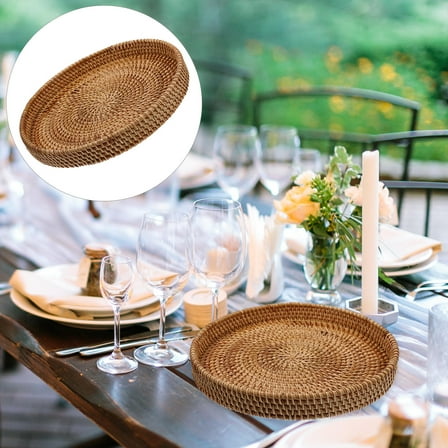 Luxshiny Light Brown Rattan Charger Plates with Multi-Function Storage Tray for Dinner, Perfect for Family Parties, 16.5 x 12.5 Inches