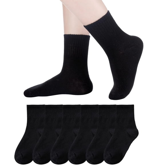 Xiao Hua Calcetines deportivos náuticos para niños y niñas, calcetines básicos casuales de algodón puro, juego de 6 pares, color negro