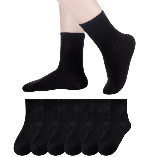 Xiao Hua Calcetines deportivos náuticos para niños y niñas, calcetines básicos casuales de algodón puro, juego de 6 pares, color negro