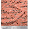 thumbnail image 1 of Soimoi Orange Modal Satin Fabric Branch,Dot & American Robin Bird Decor Fabric Printed BTY 42 Inch Wide, 1 of 3