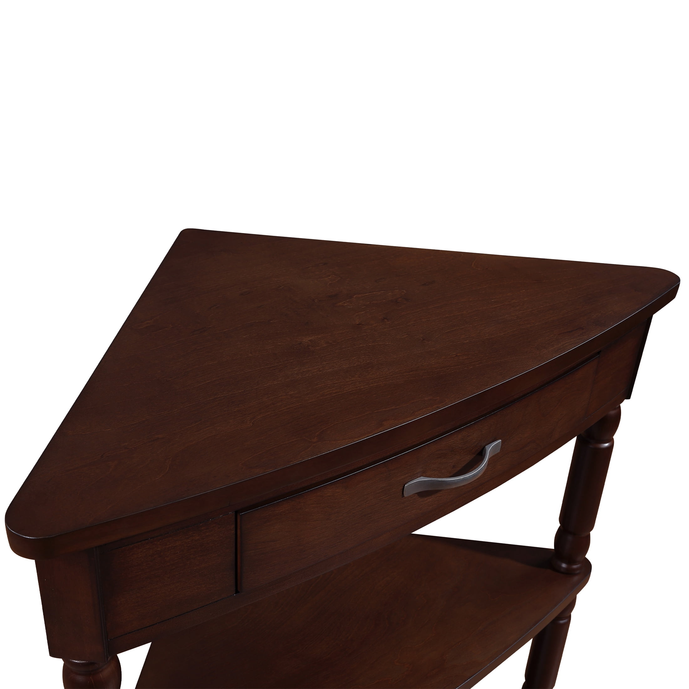 PORKISS Small Triangle Corner Table, End Table Side Table with 1 Drawer Solid Wood Legs, Console Table for Small Spaces/ Living Room, Espresso