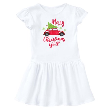 

Inktastic Merry Christmas Ya ll with Red Car and Tree Gift Baby Girl Dress