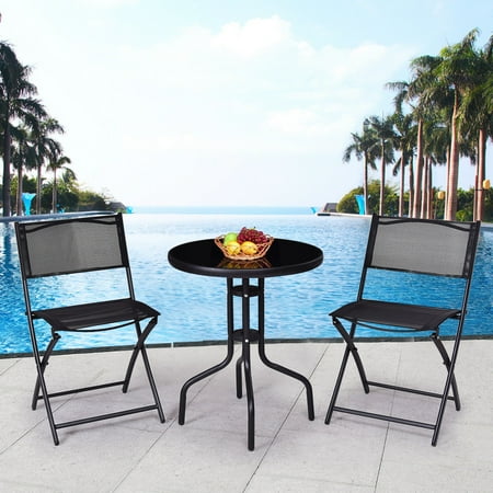 Gymax 3 Pcs Bistro Set Garden Backyard Table Folding Chairs Outdoor