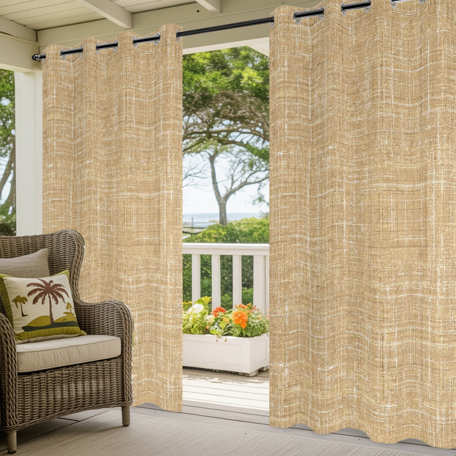Khaki Outdoor Curtains for Patio, Abstract Modern Farmhouse Solid Color Sunshade Privacy Drapes Grommet Waterproof Outside Curtains for Porch/Cabana/Balcony 54"x 108", 1 Panel