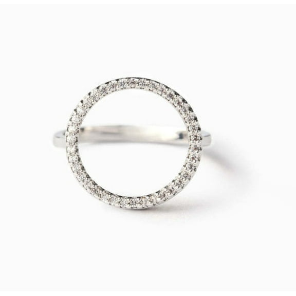 925 Sterling Silver Circle Full Diamond Ring: Elegant Geometric Design for Women, High Quality, Individually Packed