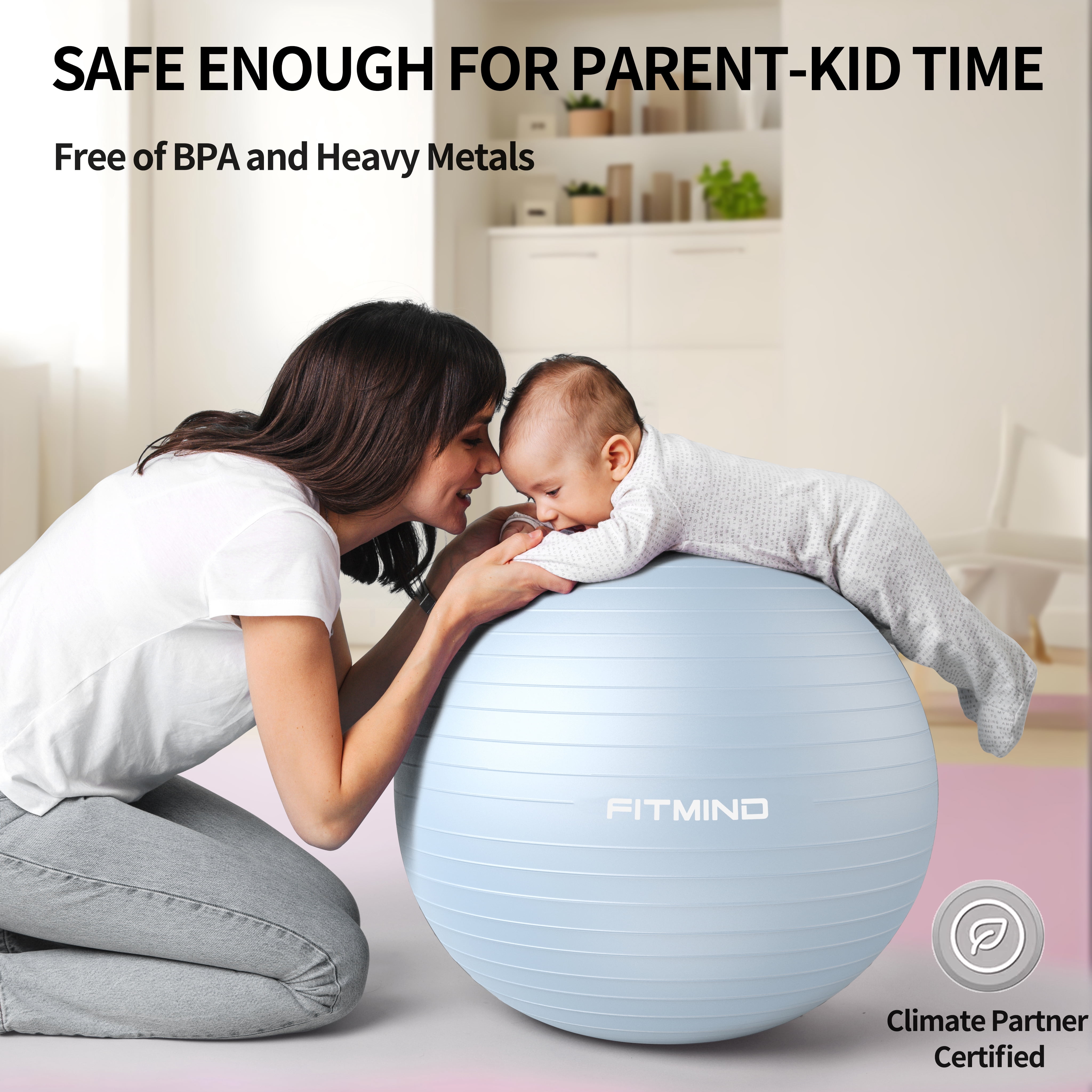 FITMIND Thick Exercise Ball 21.7" for Yoga and Pilates, 1100lb Load Bearing, Hand Pump, Anti-Burst, Blue