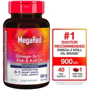 MegaRed Advanced 4in1 900mg Omega-3 Fish Krill Oil Supplements, Heart Brain Eyes Joints Health, 40 Softgels