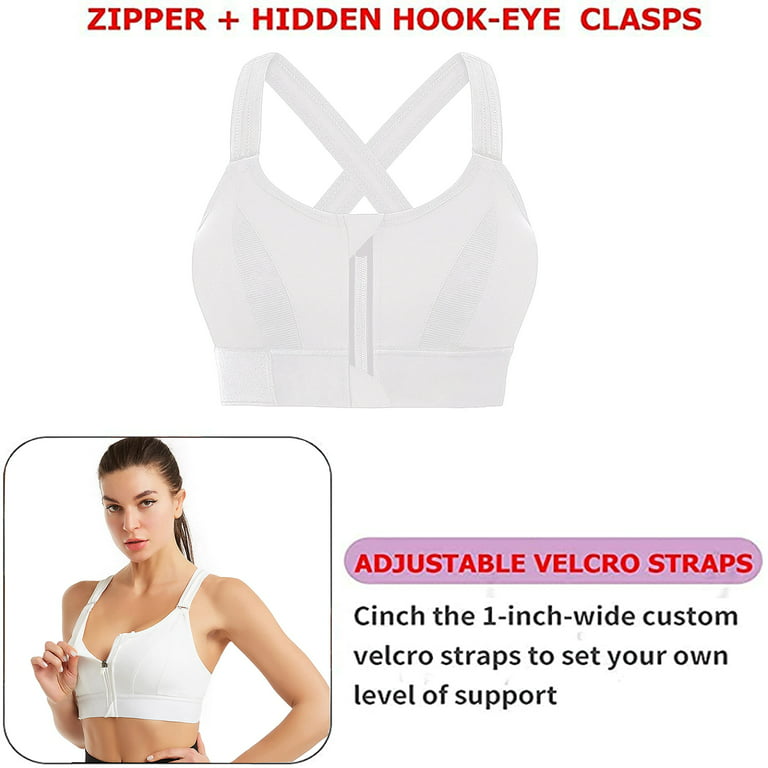 Elbourn 3Pack Sports Bra Front Closure Women Sports Bra Full Cup Cotton  Running Bra for Plus Size （White-2XL） 