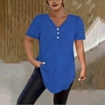 thumbnail image 4 of Women's Plus Size Tops V-Neck Button down T-Shirts, Casual Solid Summer Loose Basic Tee ,Blue,XL, 4 of 5