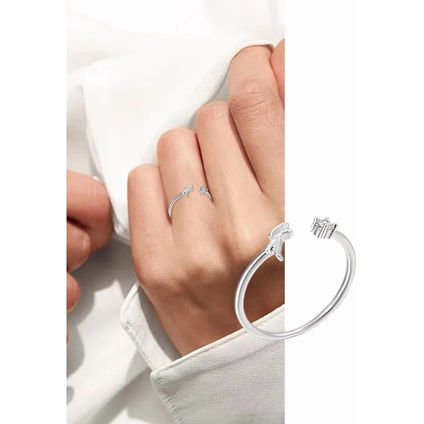 1 anillo de sello abierto con letras de plata de la A a la Z para mujer, anillos abiertos de latón con diamantes de imitación para mujer, regalos de joyería personalizados.