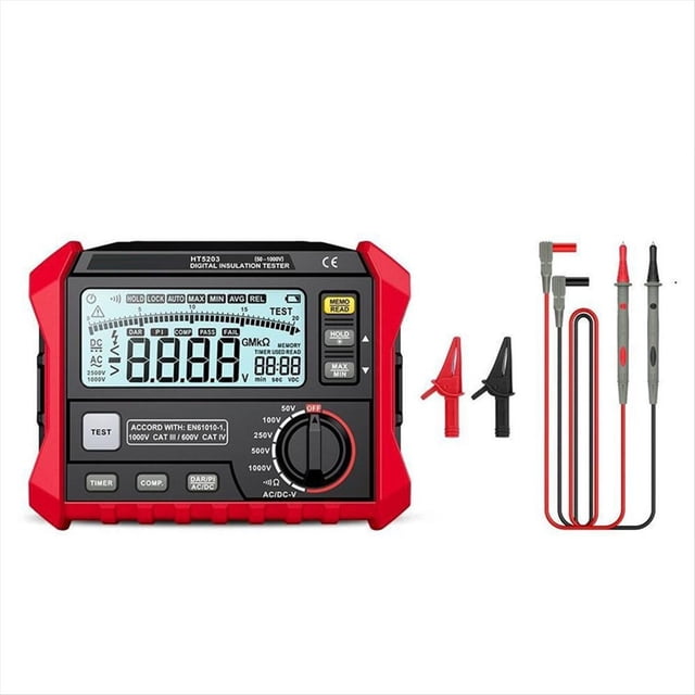 Insulation Resistance Tester Insulation Resistance Tester Megohmmeter High Accuracy Digital Multimeter for Ground,1set * HT5203 insulation resistance tester,Black & Red