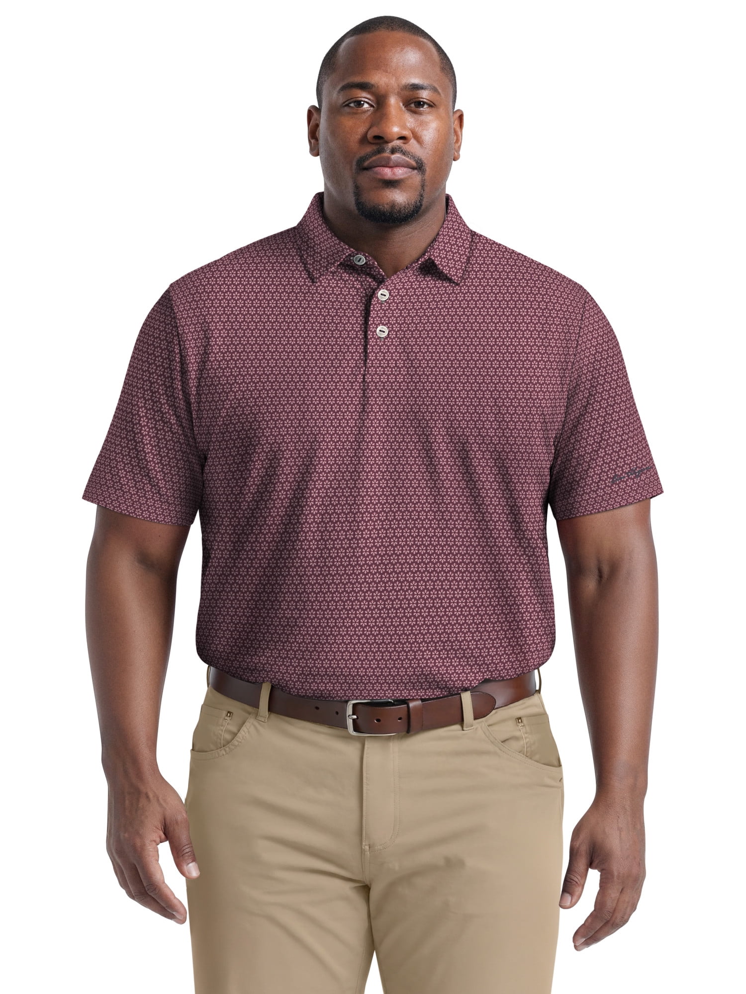 Ben Hogan Performance Men's & Big Men's Flower Geo Print Short Sleeve Golf Polo Shirt, Sizes S-4XLT