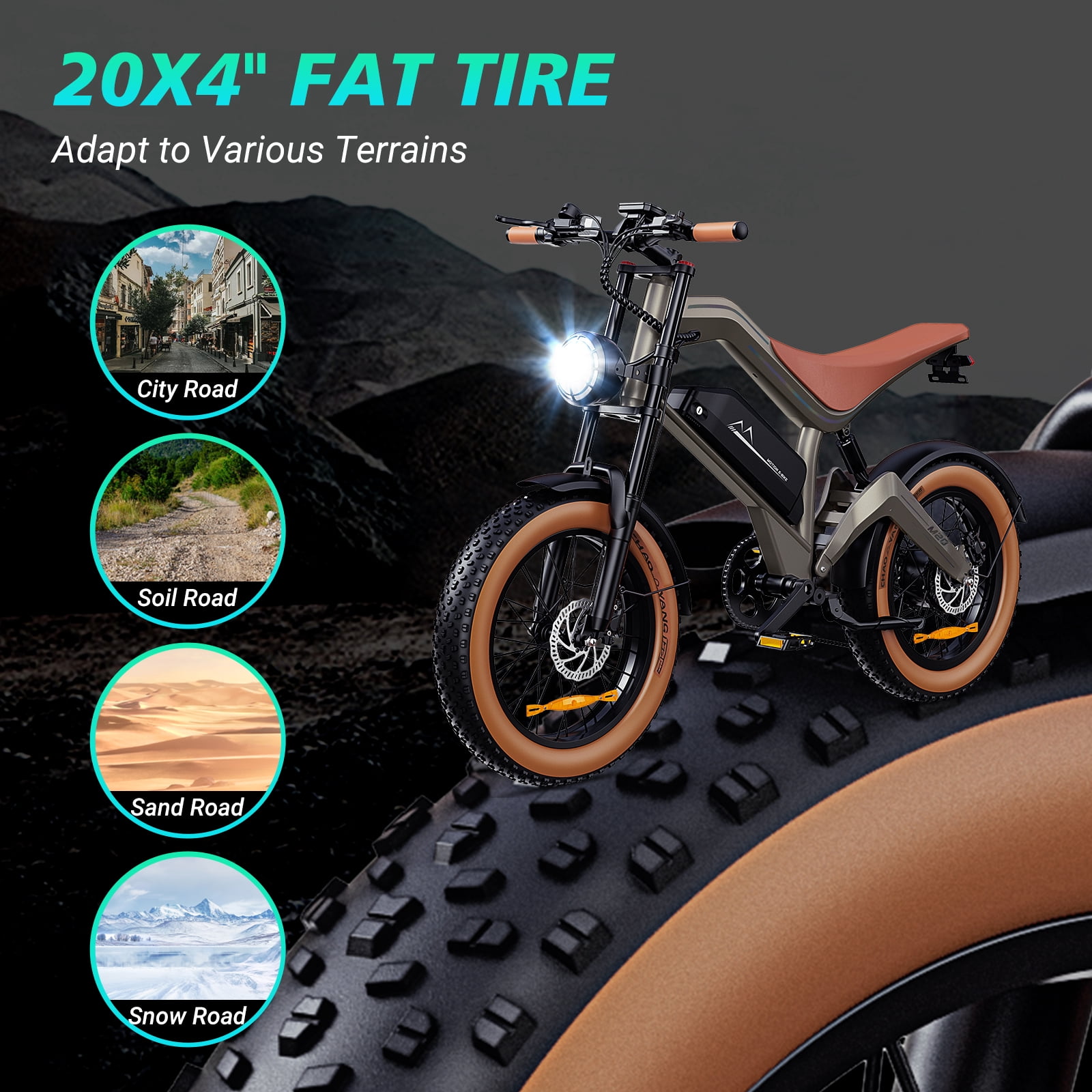DYU M20 Adult All-Terrain Electric Bike, 100-mile range mountain bike, 28 mph top speed, 1500W peak motor, 48V 18Ah battery, UL 2849 certified