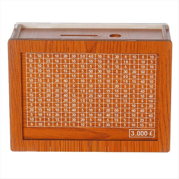 Caja para Ahorro de Dinero, Bóveda de Madera para Niños y Adultos, Hucha Reutilizable con Cuenta Regresiva y Objetivo de Dinero 3000